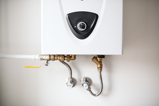 Modern gas water heater with water temperature control knob