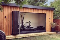 Backyard home gym in a she shed