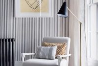 Room with textural striped wallpaper