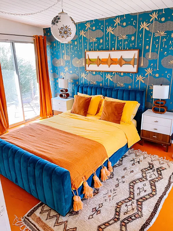 Yellow featuring orange and blue eclectic bedroom Uplifting Yellow Bedroom Collection Ideas For Sunny Mornings And Sweet Dreams