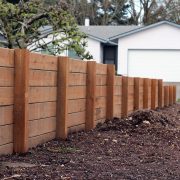 Horizontal sturdy retaining wall in yard for erosion and separat