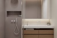 White apartment interior with industrial-style concrete statement walls 7