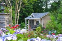 Backyard with she shed