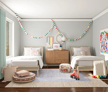 Double rainbow theme Dynamic Combo Smart And Cute Shared Kid Bedroom 