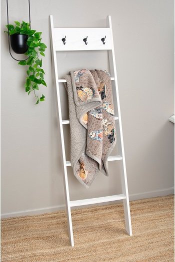 Hooks blanket ladder with farm house style Elevating Living Room Space With Forever Stylish Blanket Ladders