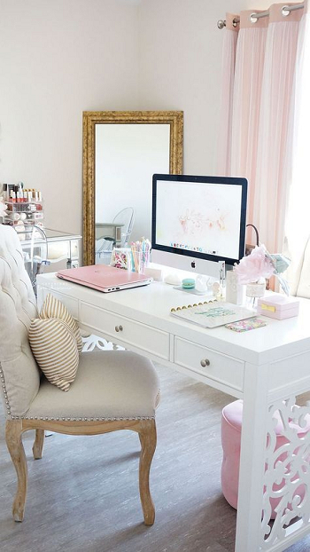 Interesting feminine desk Pinky Darling Look Of Feminine Home Office Décor Ideas For Peaceful Working Space