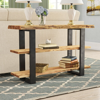 Natural wood grain sofa table Blending Sofa Table Ideas As Statement Piece And Storage Option