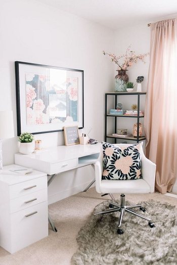 Pink curtains Pinky Darling Look Of Feminine Home Office Décor Ideas For Peaceful Working Space