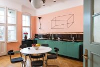 Pink and green kitchen
