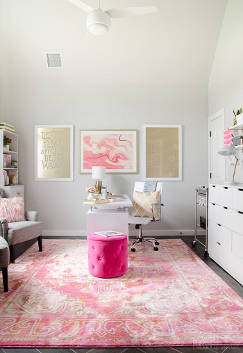 Present pink rug Pinky Darling Look Of Feminine Home Office Décor Ideas For Peaceful Working Space