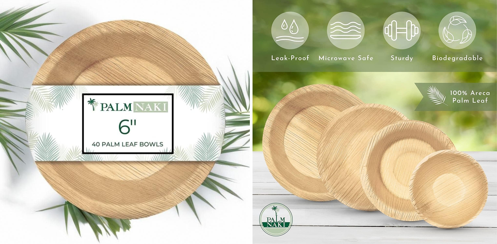 Round palm leaf bowls