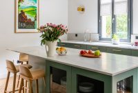 Catchy kitchen island with glass storage compartments