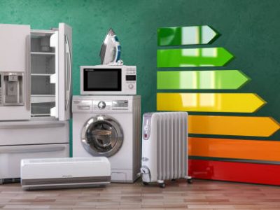 Energy efficiency of home kitchen appliances concept. 3d illustration