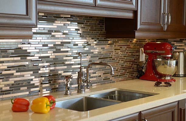 Interior of brand new kitchen in north american residence.