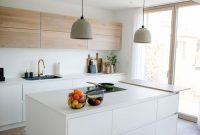 Sleek white kitchen island with storage