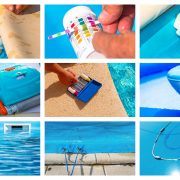 Collage close-up maintenance of a private pool