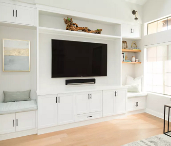 Seating nook media wall design Media Room Wall Decorating Ideas To Have Veritable Entertainment Central