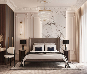 Bedroom look 1 Striking Neoclassic Interior Style For Luxurious And Timeless Look Apartment