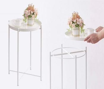 White modern round table Effortless Enjoyable Outdoor Side Table Ideas As The Most Interesting Piece