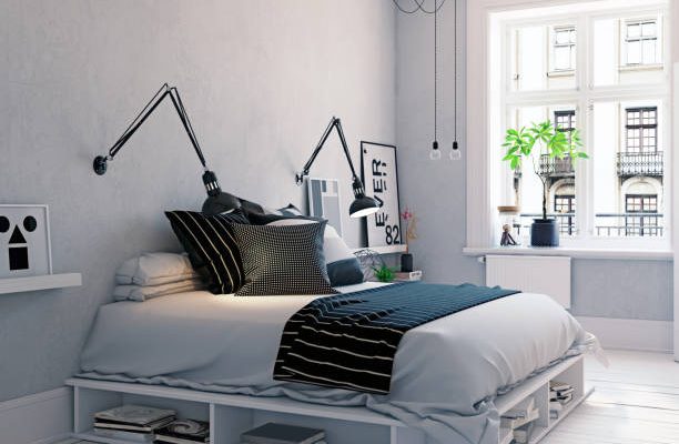 Modern bedroom interior. 3d rendering design concept