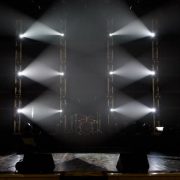 Free stage with lights, lighting devices