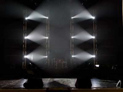 Free stage with lights, lighting devices
