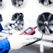 Testing with an anemometer of an axial fan of the condensing unit.