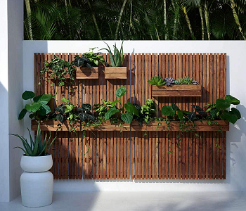 Planter rack in a wood wall Miraculous Wall Decoration Ideas For Well-Designed Outdoor Presentation.