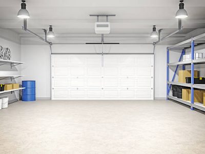 Interior of an empty modern garage in a house.