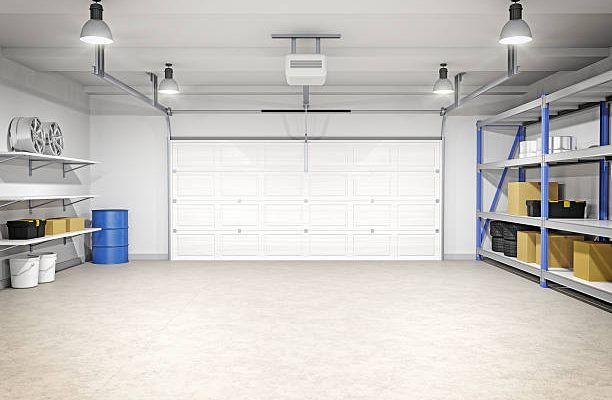 Interior of an empty modern garage in a house.
