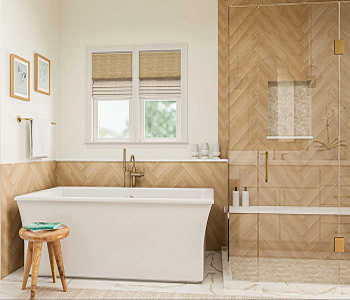 Add pretty wooden accent Upgrading Bathroom Style Ideas For Luxurious And Spa-Like Design