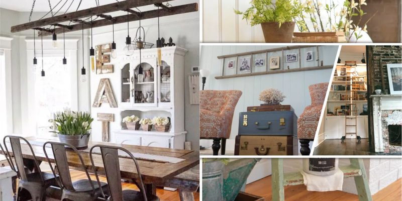 How to decorate home with repurposed wooden ladder ideas for charming look2