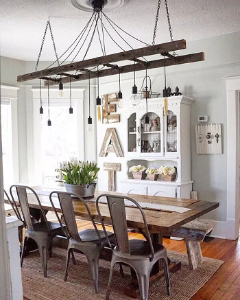 Industrial lighting with vintage ladder How To Decorate Home With Repurposed Wooden Ladder Ideas For Charming Look