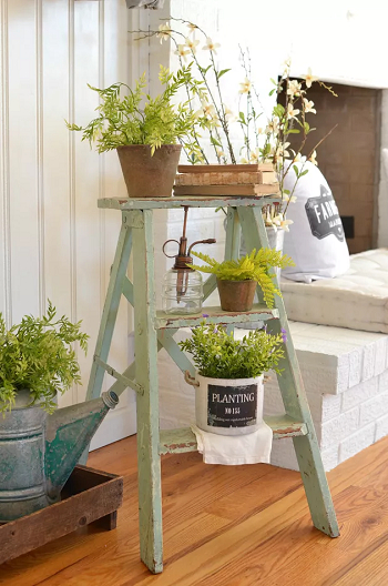 Vintage ladder for plant stand How To Decorate Home With Repurposed Wooden Ladder Ideas For Charming Look