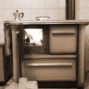 Old wood burning stove cooker in the kitchen