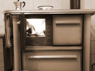 Old wood burning stove cooker in the kitchen