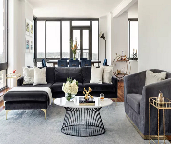 Black couch feat crisp white contemporary look Sophisticated Ways To Present Black Couch Living Room For A Dramatic Look