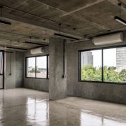 Interior industrial cement loft design concept modern home office