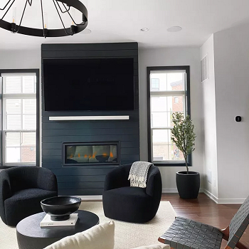 Paint the shiplap navy Most Wanted Faux Fireplace Ideas To Warm Up Your Space In Winter