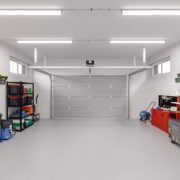 Interior of an empty modern garage in a house.