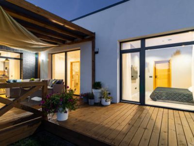 View from the outside to the house. view to bedroom and outdoor terrace.
