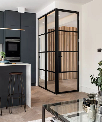 Crittall doors with flooring underneath Crittall-Style Doors, Windows, And Room Dividers Ideas For Timeless Home Design