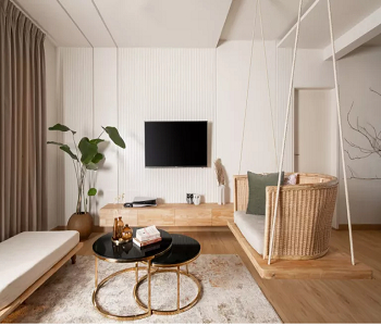 Playful living room with a lounge-worthy swing seat Precious Sofa Ideas To have Eye Candy Living Room Scheme
