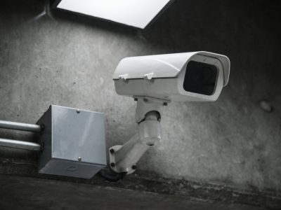 Closeup-cctv-camera-wall