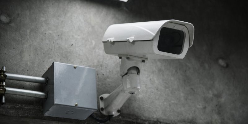 Closeup-cctv-camera-wall