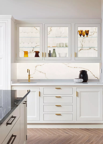 A backlit wall behind a display cabinet Kitchen Wall Makeover Ideas To Fill An Empty With Beauty