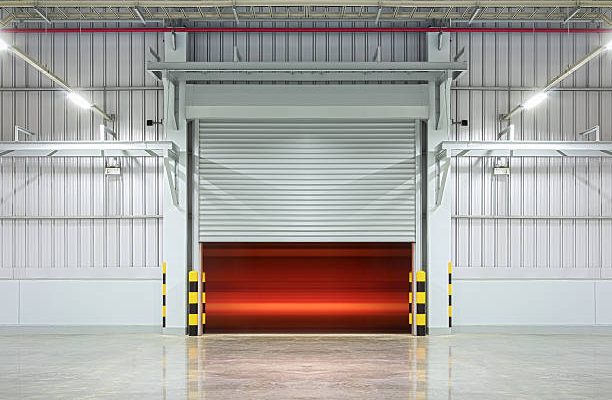Shutter door or rolling door, gray color, night scene.