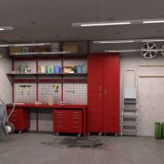 Big garage interior with oncrete walls; 3d illustration