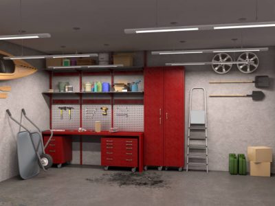 Big garage interior with oncrete walls; 3d illustration