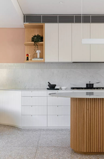 A large-format porcelain tiles for the kitchen floor Exhilarating Ways To Have Forever Good Look Kitchen With A Low-Maintenance